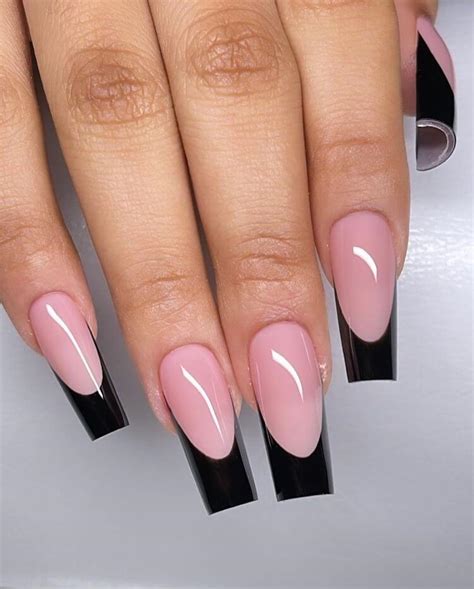 black french tip coffin nails|black french tip nails tutorial.